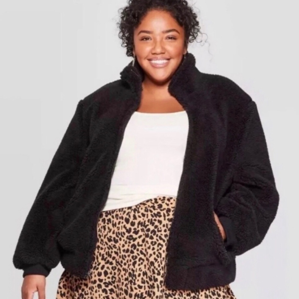 Ava & Viv Sherpa Fleece Black Bomber Jacket